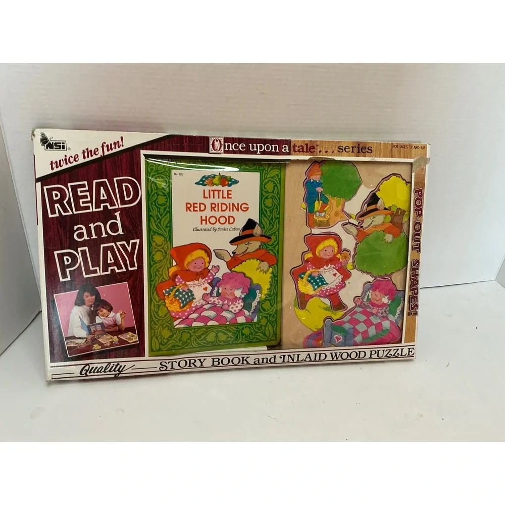 NSI Vintage 1989 Little Red Riding Hood‎ Read and Play Book and Wood Puzzle Set